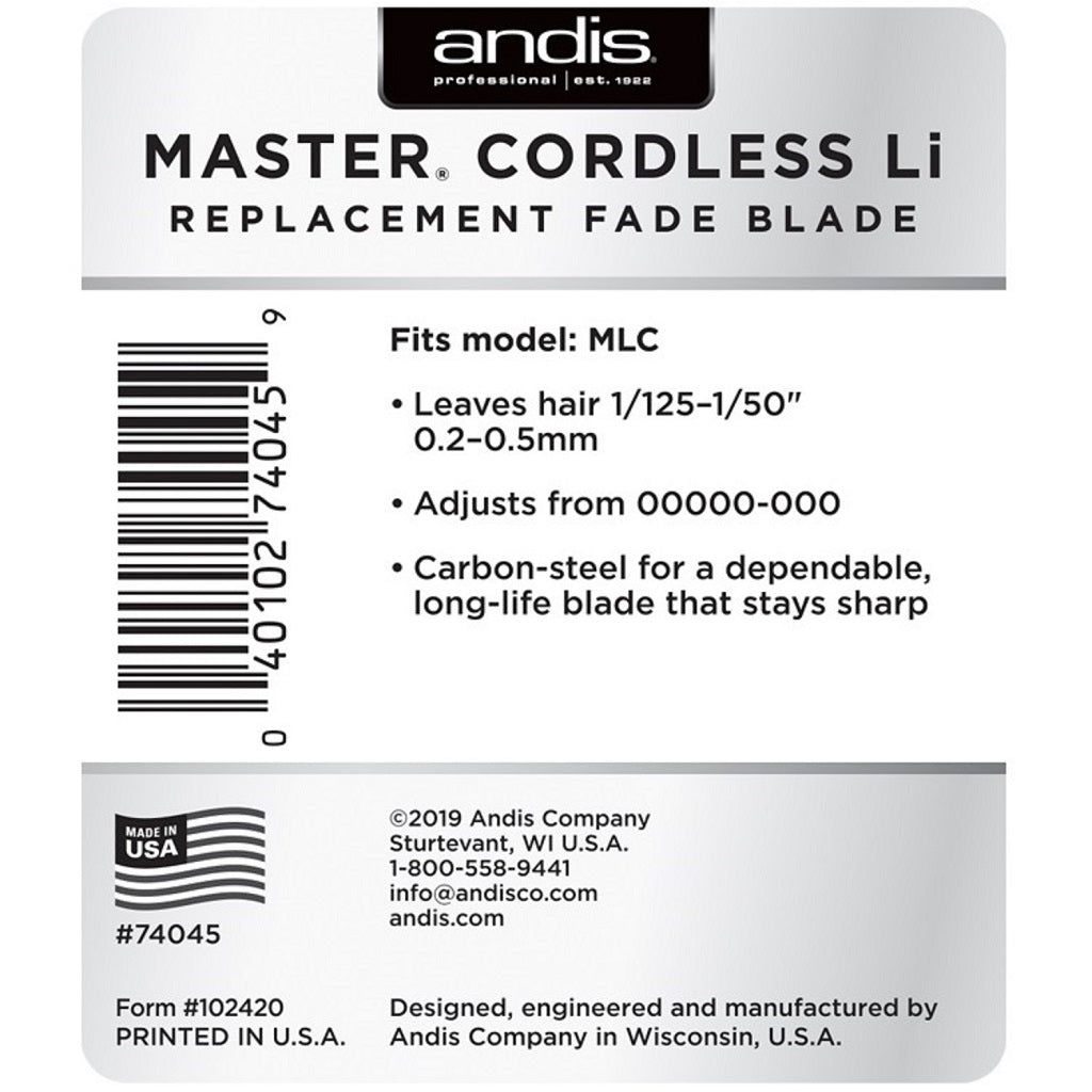 Andis Master Cordless Li Carbon - Steel Replacement Fade Blade (74045) - Kade Hair