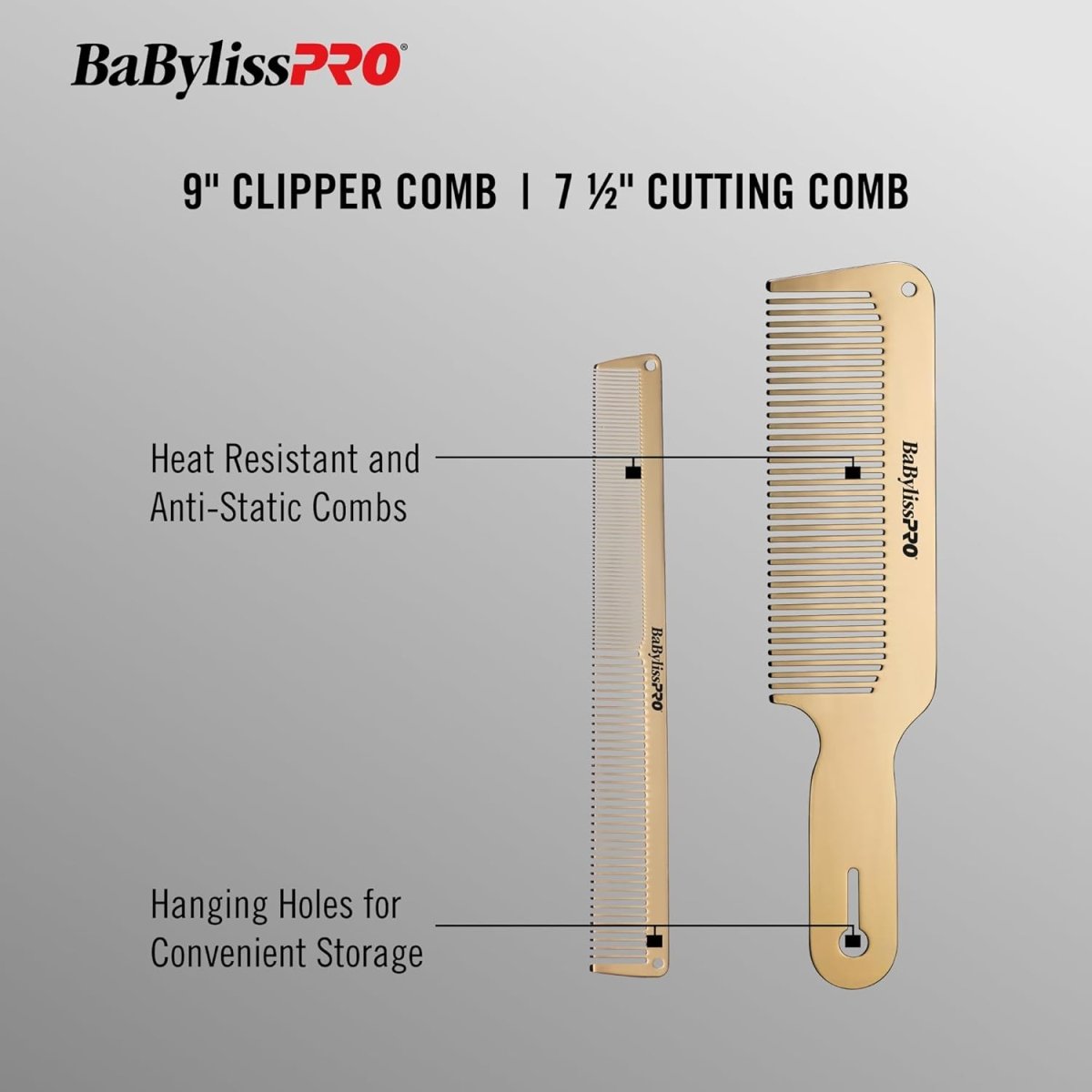BaByliss PRO Gold FX Metal Barber Comb 2 piece Set - Kade Hair