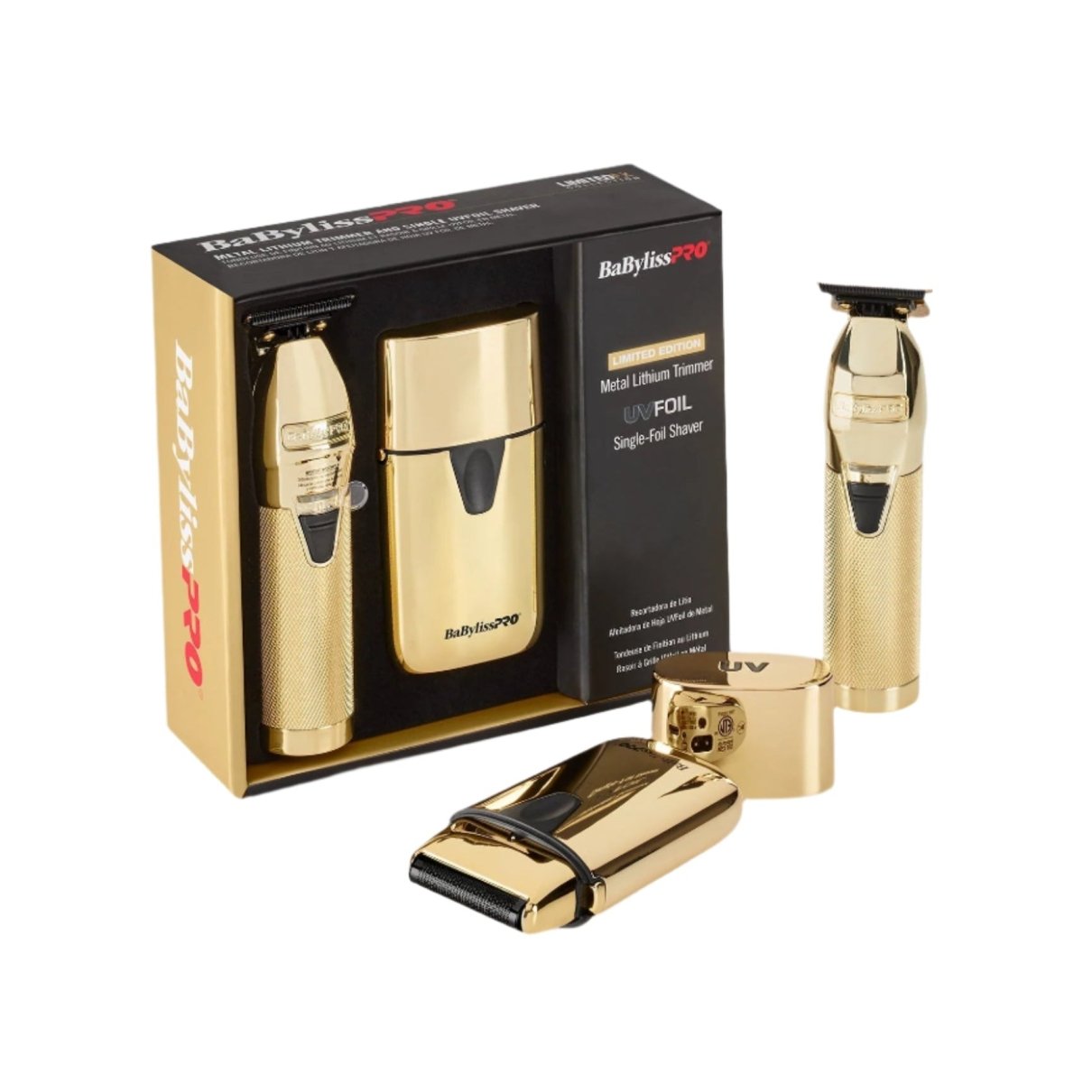BaByliss PRO Limited Edition Gold FX Trimmer & UV Single - Foil Shaver Set - Kade Hair