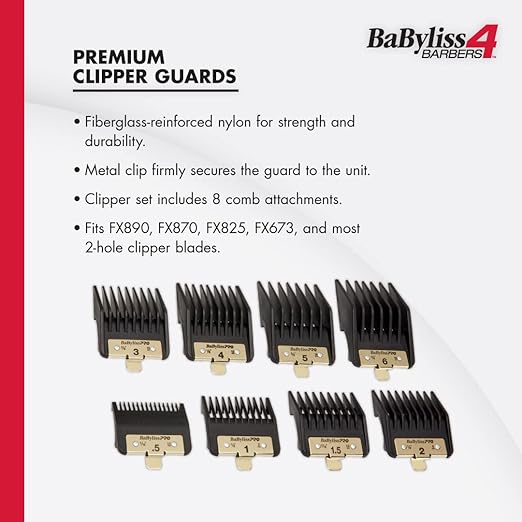 BabylissPRO Barberology Clipper Comb Attachments - 8pc - Kade Hair