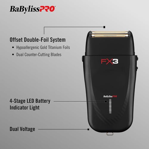 BabylissPRO FX3 Professional High Speed Foil Shaver - Black - Kade Hair