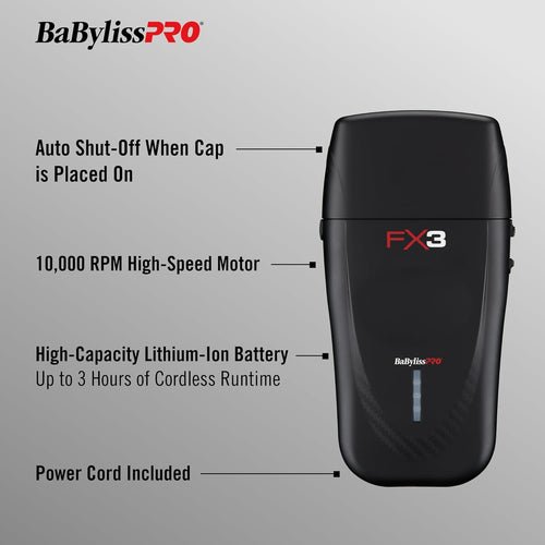 BabylissPRO FX3 Professional High Speed Foil Shaver - Black - Kade Hair