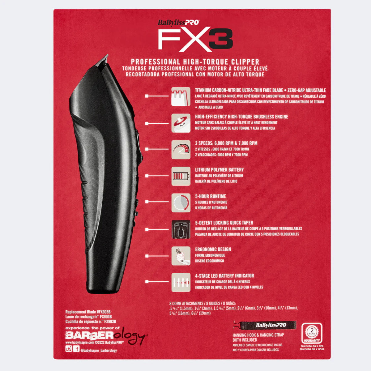 BabylissPRO FX3 Professional High Torque Clipper - Black - Kade Hair