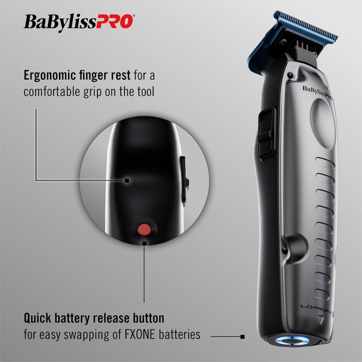 BaBylissPRO FXONE Lo - ProFX Matte Gray High Performance Low Profile Trimmer - Kade Hair