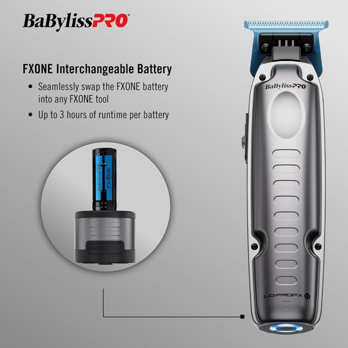 BaBylissPRO FXONE Lo - ProFX Matte Gray High Performance Low Profile Trimmer - Kade Hair