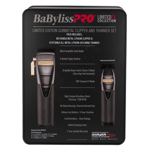 BabylissPRO Limited FX Collection - Clipper & Skeleton Trimmer Duo - Gunmetal - Kade Hair