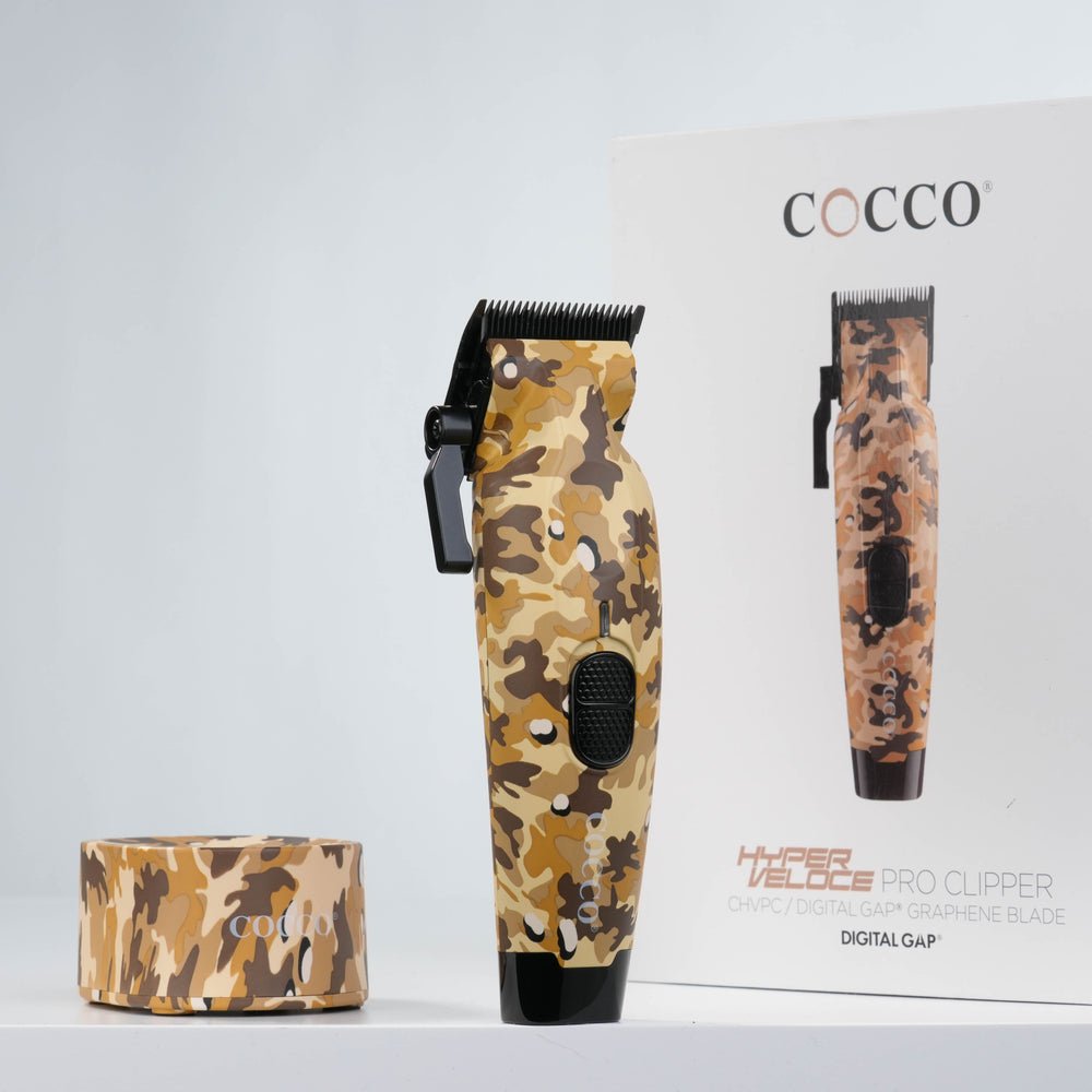 Cocco Hyper Veloce Pro Cordless Clipper w/ Digital Gap Ambassador Graphene Taper Blade + Charging Stand - Limited Edition Camo (CHVPC - CAMO) - Kade Hair