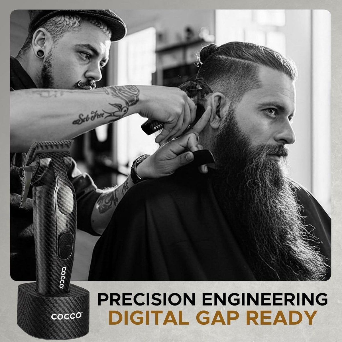Cocco Hyper Veloce Pro Cordless Clipper w/ Digital Gap Ambassador Graphene Taper Blade + Charging Stand - Limited Edition Carbon Fiber - Kade Hair