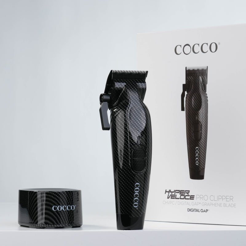 Cocco Hyper Veloce Pro Cordless Clipper w/ Digital Gap Ambassador Graphene Taper Blade + Charging Stand - Limited Edition Carbon Fiber - Kade Hair