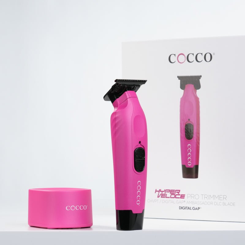 Cocco Hyper Veloce Pro Cordless Trimmer w/ Digital Gap Ambassador Graphene Blade + Charging Stand - Limited Edition Pink (CHVPT - PINK) - Kade Hair