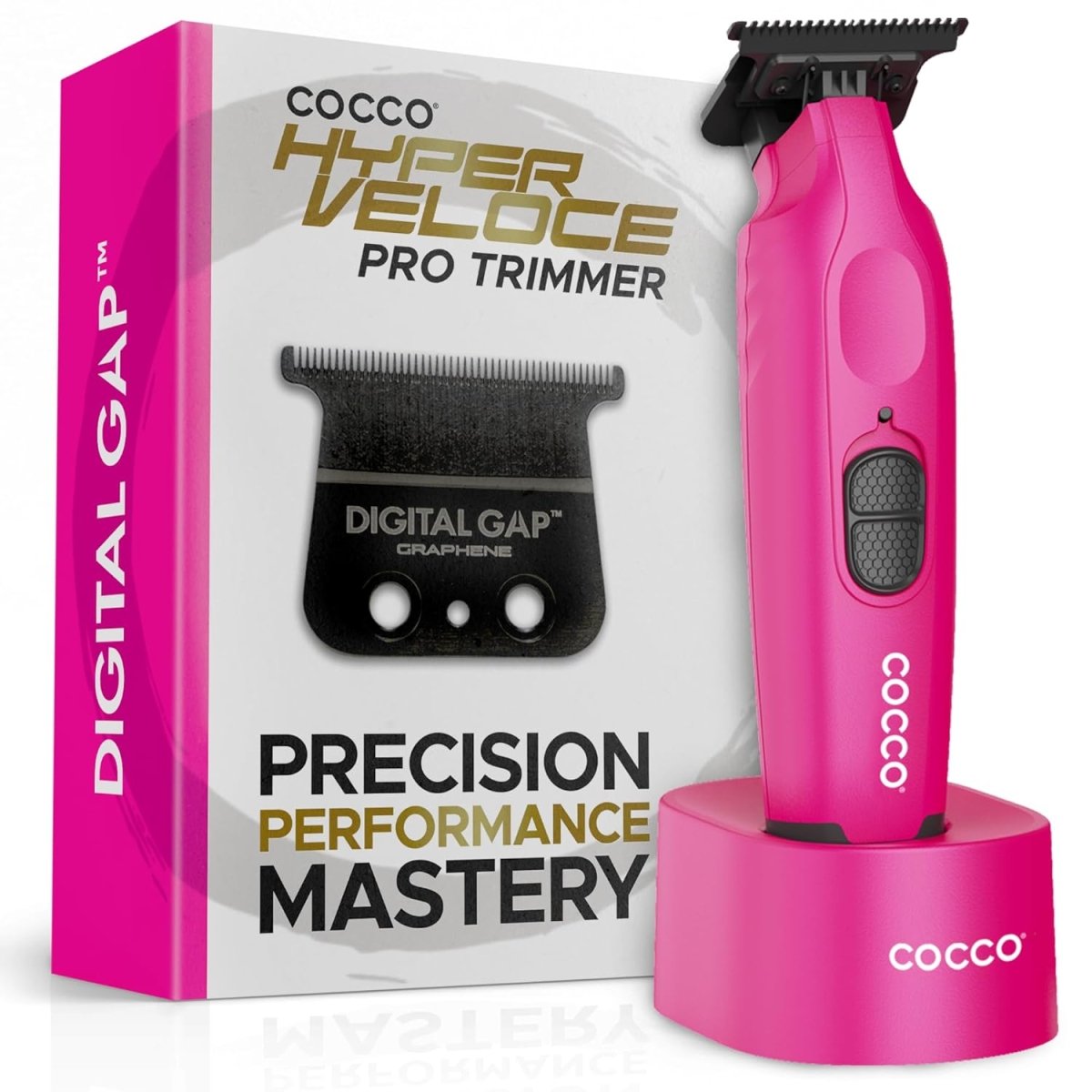 Cocco Hyper Veloce Pro Cordless Trimmer w/ Digital Gap Ambassador Graphene Blade + Charging Stand - Limited Edition Pink (CHVPT - PINK) - Kade Hair