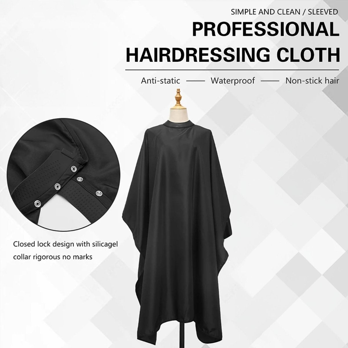 Eson - Barber Hairdressing Hair Cutting Capes & Gowns With Silicone Neckline Black - Kade Hair