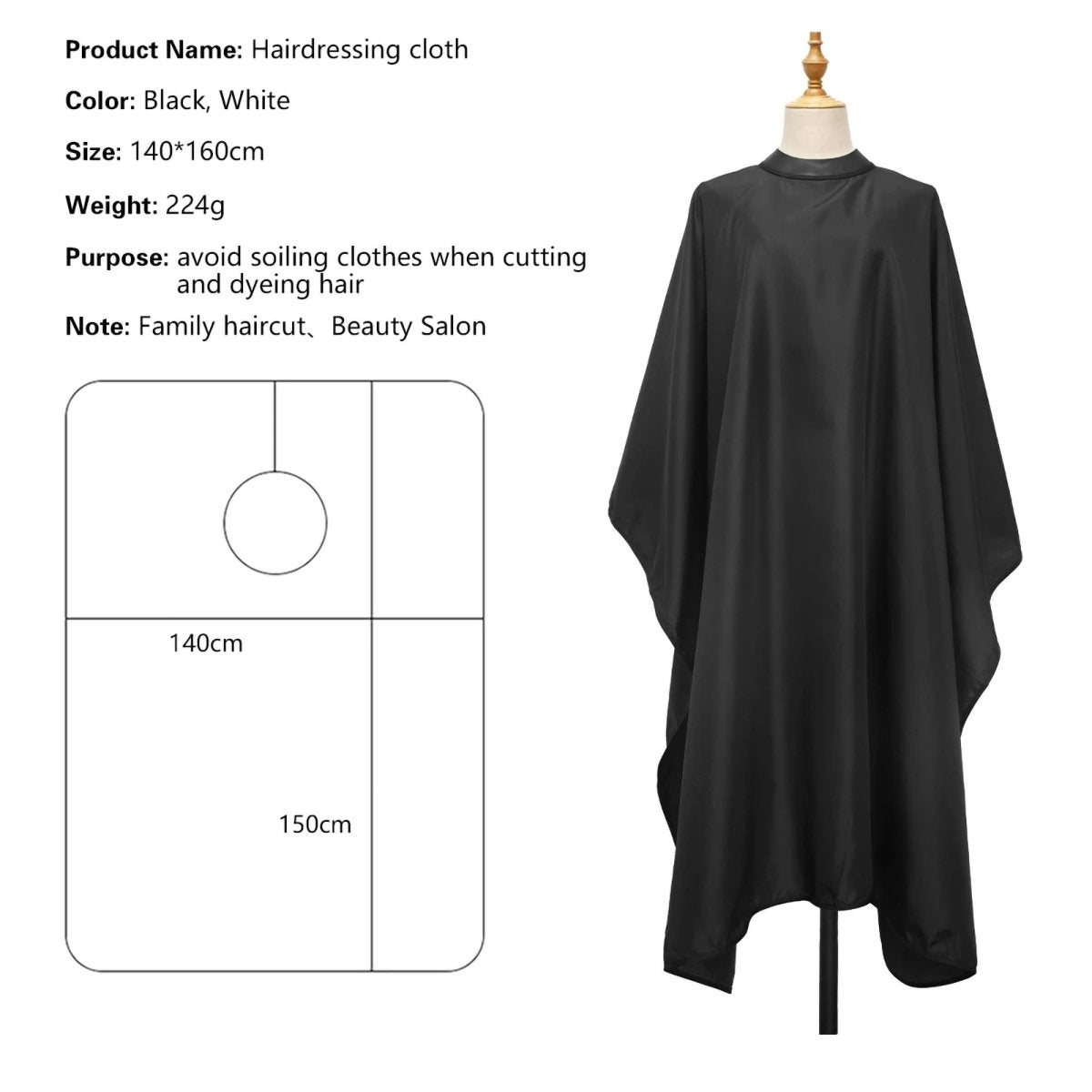 Eson - Barber Hairdressing Hair Cutting Capes & Gowns With Silicone Neckline Black - Kade Hair