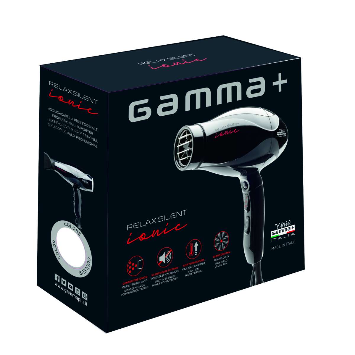 Gamma+ Relax Silent Ionic Hairdryer - Black - Kade Hair