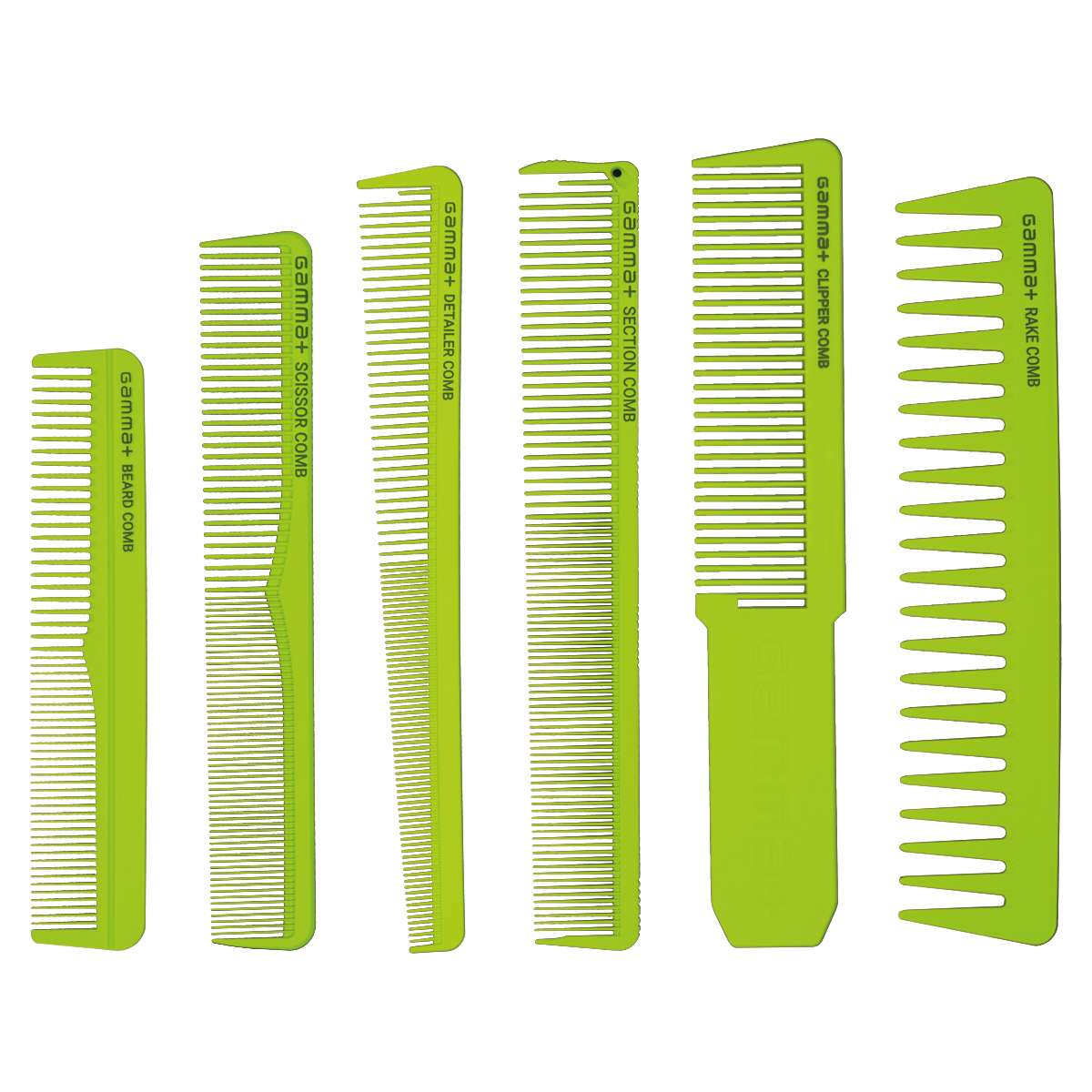 Gamma+ Professional 6-Piece Comb Set with Storage Case - Green