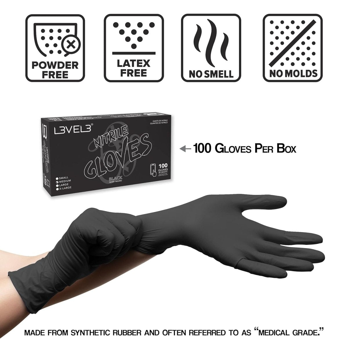 L3VEL3 Professional Nitrile Gloves 100pk - Black - Kade Hair
