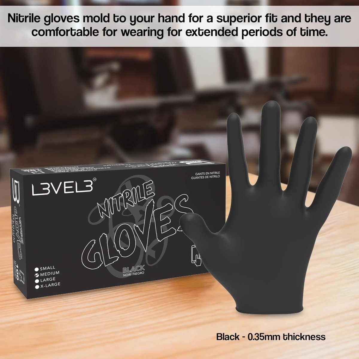 L3VEL3 Professional Nitrile Gloves 100pk - Black - Kade Hair