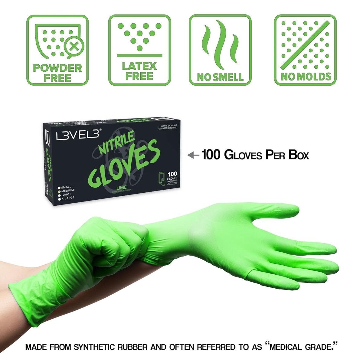 L3VEL3 Professional Nitrile Gloves 100pk - Lime - Kade Hair