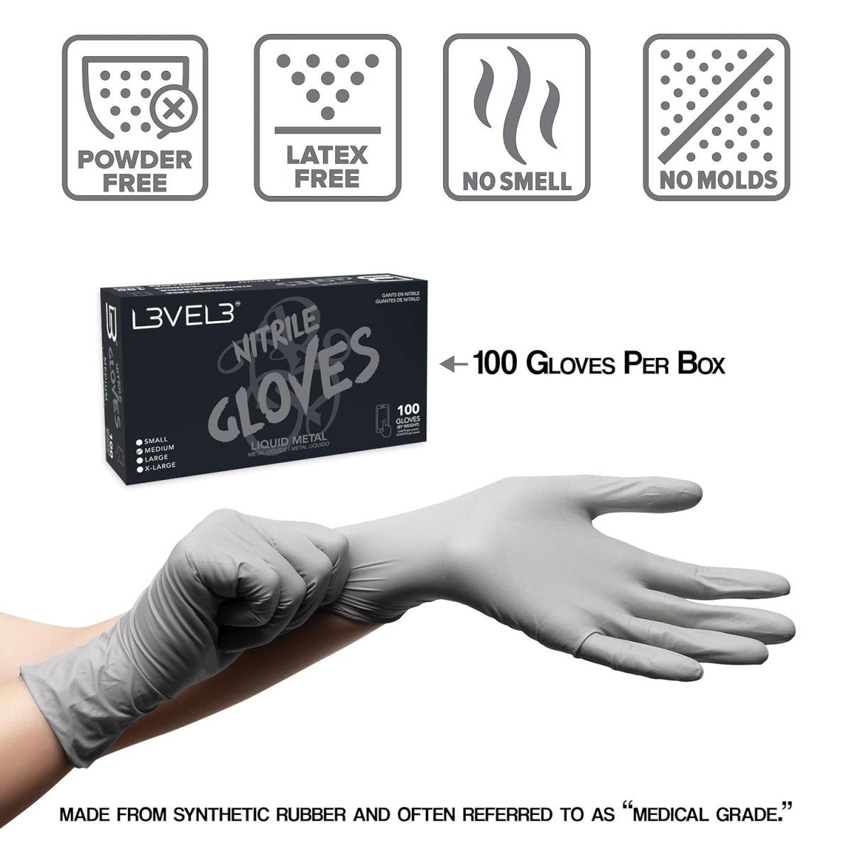 L3VEL3 Professional Nitrile Gloves 100pk - Liquid Metal - Kade Hair