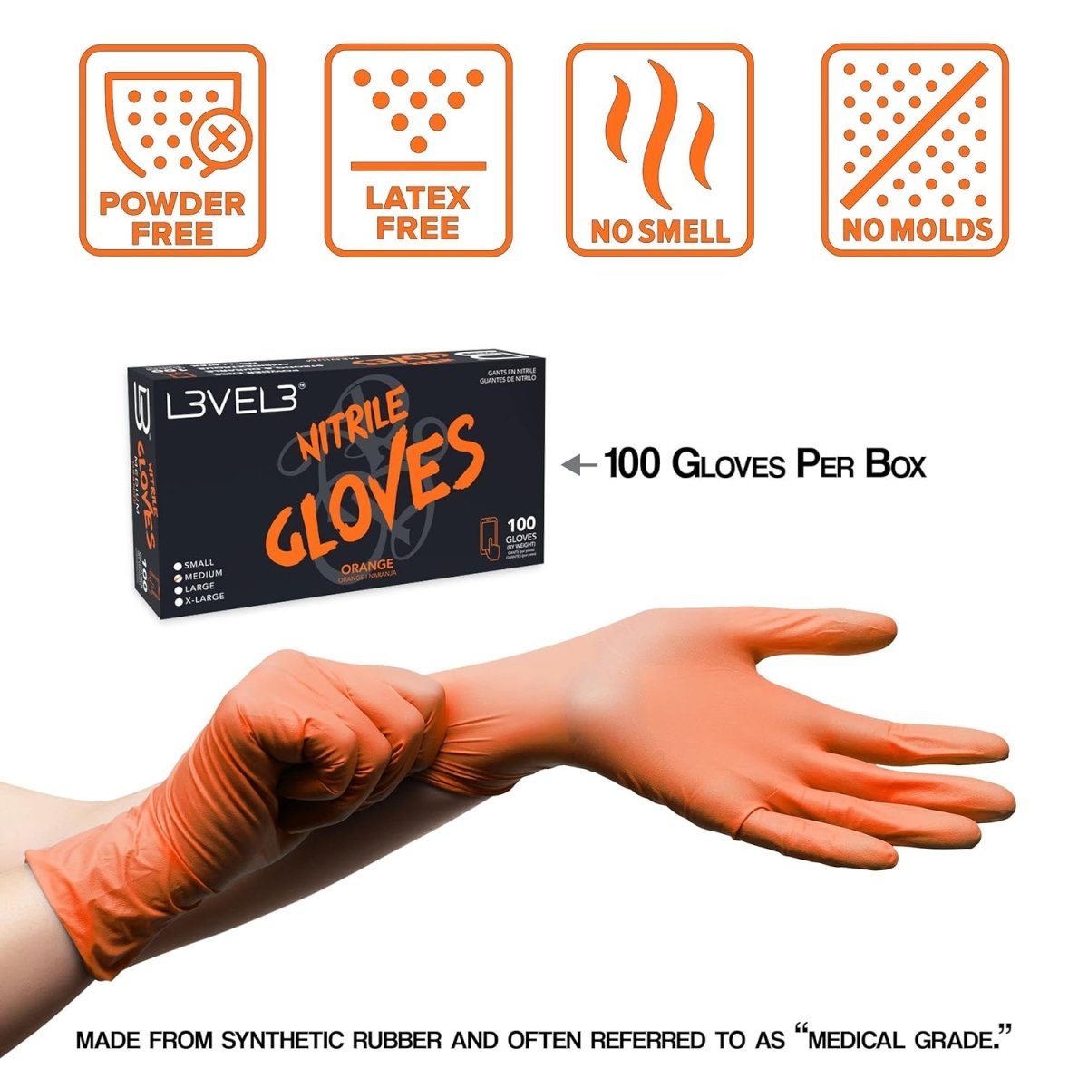 L3VEL3 Professional Nitrile Gloves 100pk - Orange - Kade Hair