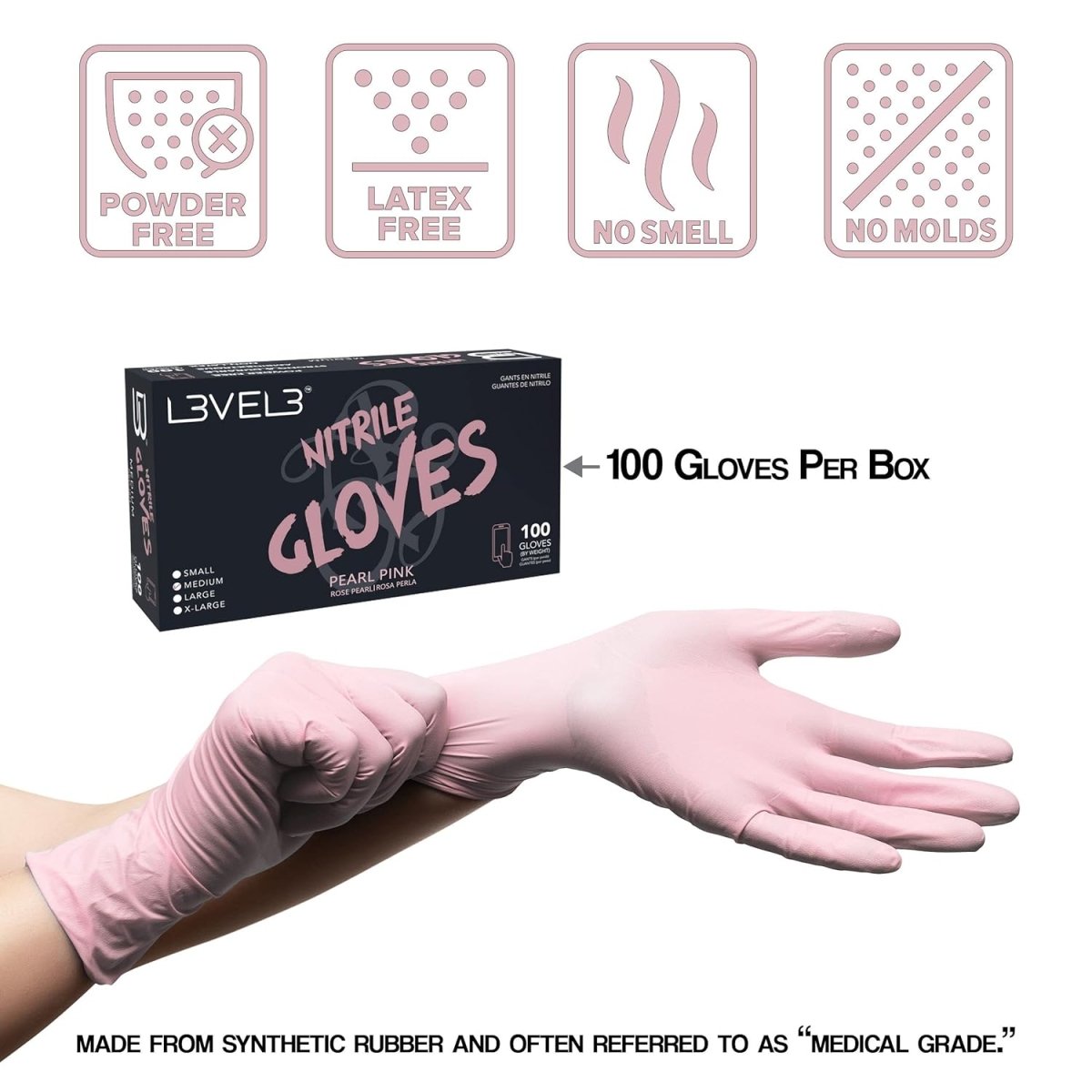 L3VEL3 Professional Nitrile Gloves 100pk - Pearl Pink - Kade Hair
