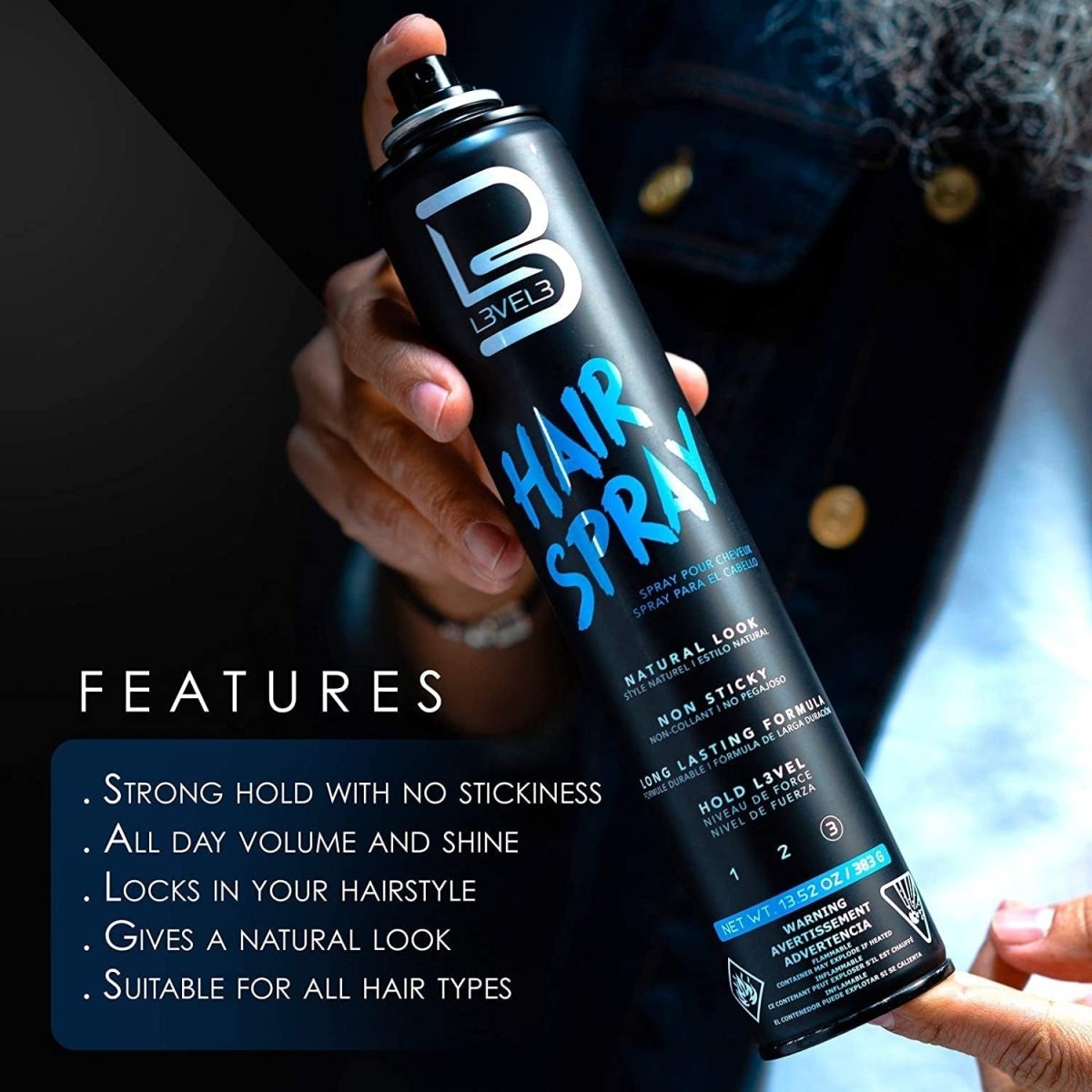 L3VEL3 Strong Hold Hair Spray (400ml/13.5oz) - Kade Hair