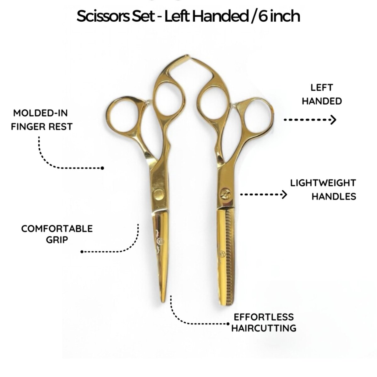 Rolda 6" Left Handed Hair Cutting Scissors & Thinning Shears Set - Gold - Kade Hair