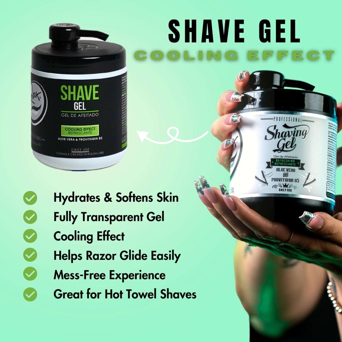 Rolda Shave Gel Cooling Effect w/ Aloe Vera & Provitamin B5 (17.63oz/500g) - Kade Hair