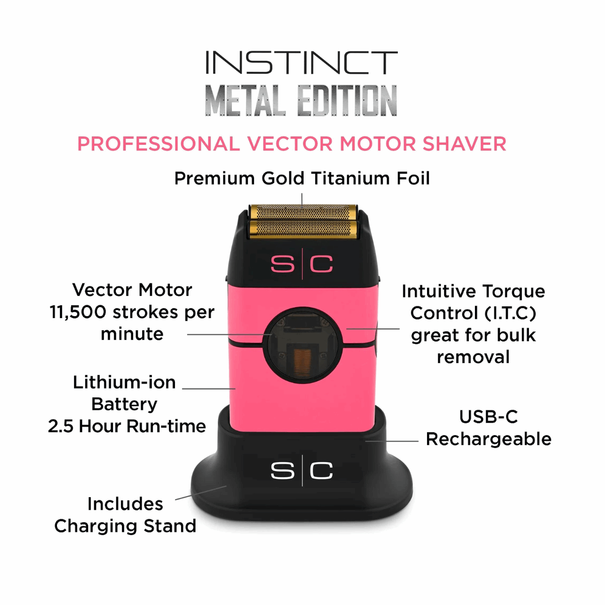 StyleCraft Instinct Metal Double Foil Shaver - Pink - Kade Hair