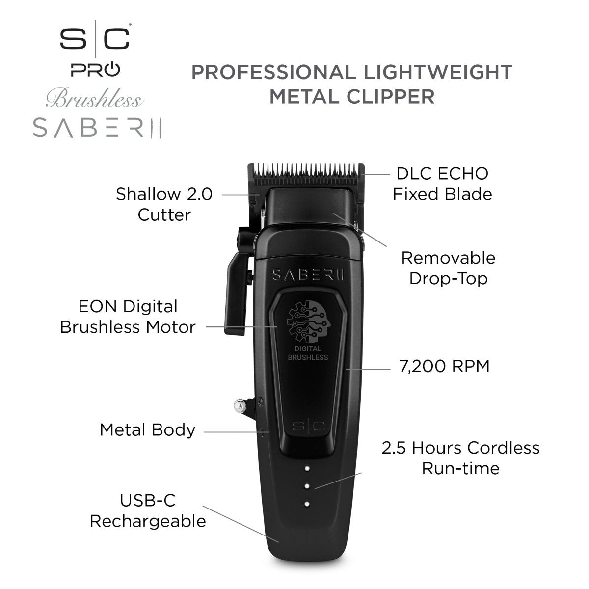 StyleCraft Saber 2.0 Cordless Modular Clipper - Black - Kade Hair
