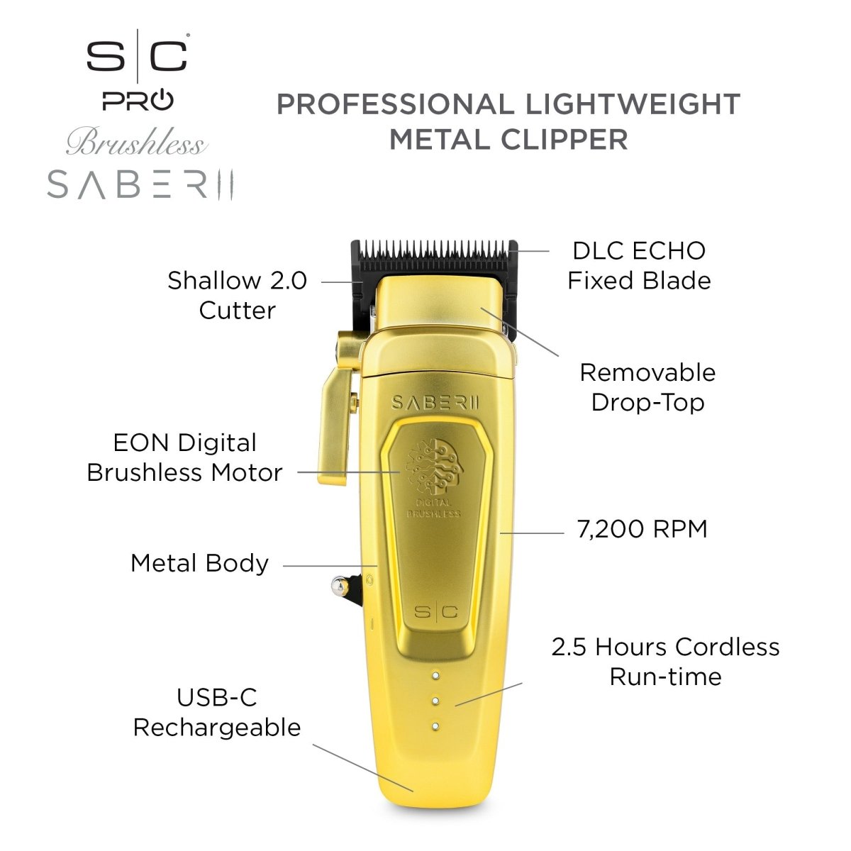 StyleCraft Saber 2.0 Cordless Modular Clipper - Gold - Kade Hair