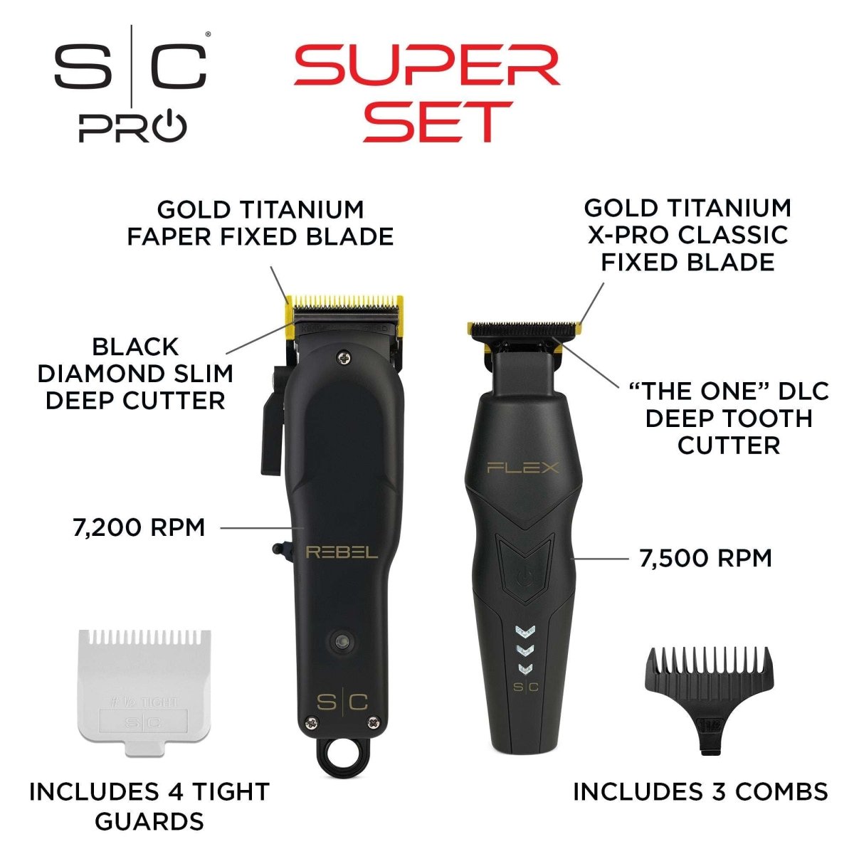 StyleCraft Super Set Rebel Clipper & Flex Trimmer Combo with Travel Case - Kade Hair