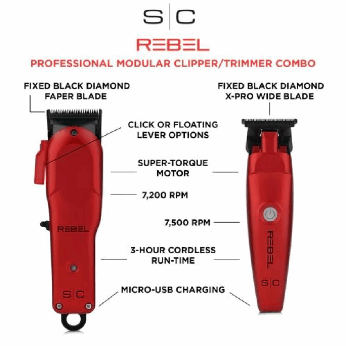 StyleCraft Super - Torque Modular Red Rebel Clipper & Trimmer Combo - Kade Hair